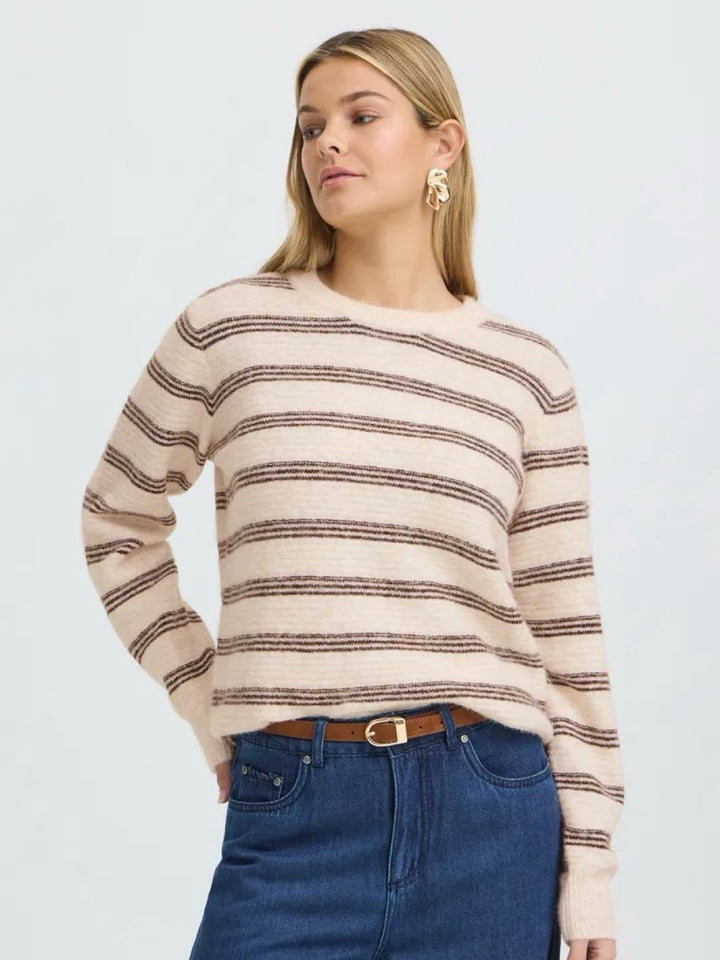 STRIKKEGENSER FRKENDRA OATMEAL STRIPE