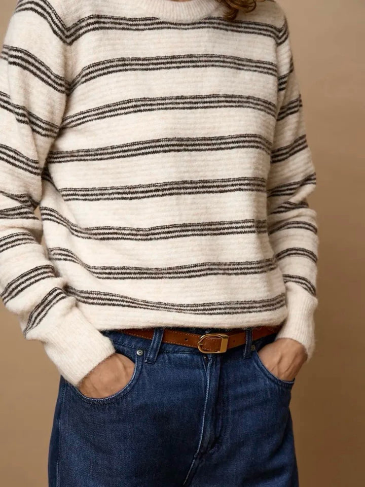 STRIKKEGENSER FRKENDRA OATMEAL STRIPE