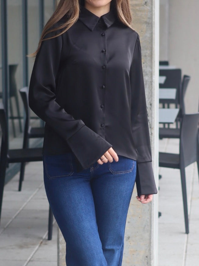 SKJORTE CAT SATIN BLACK