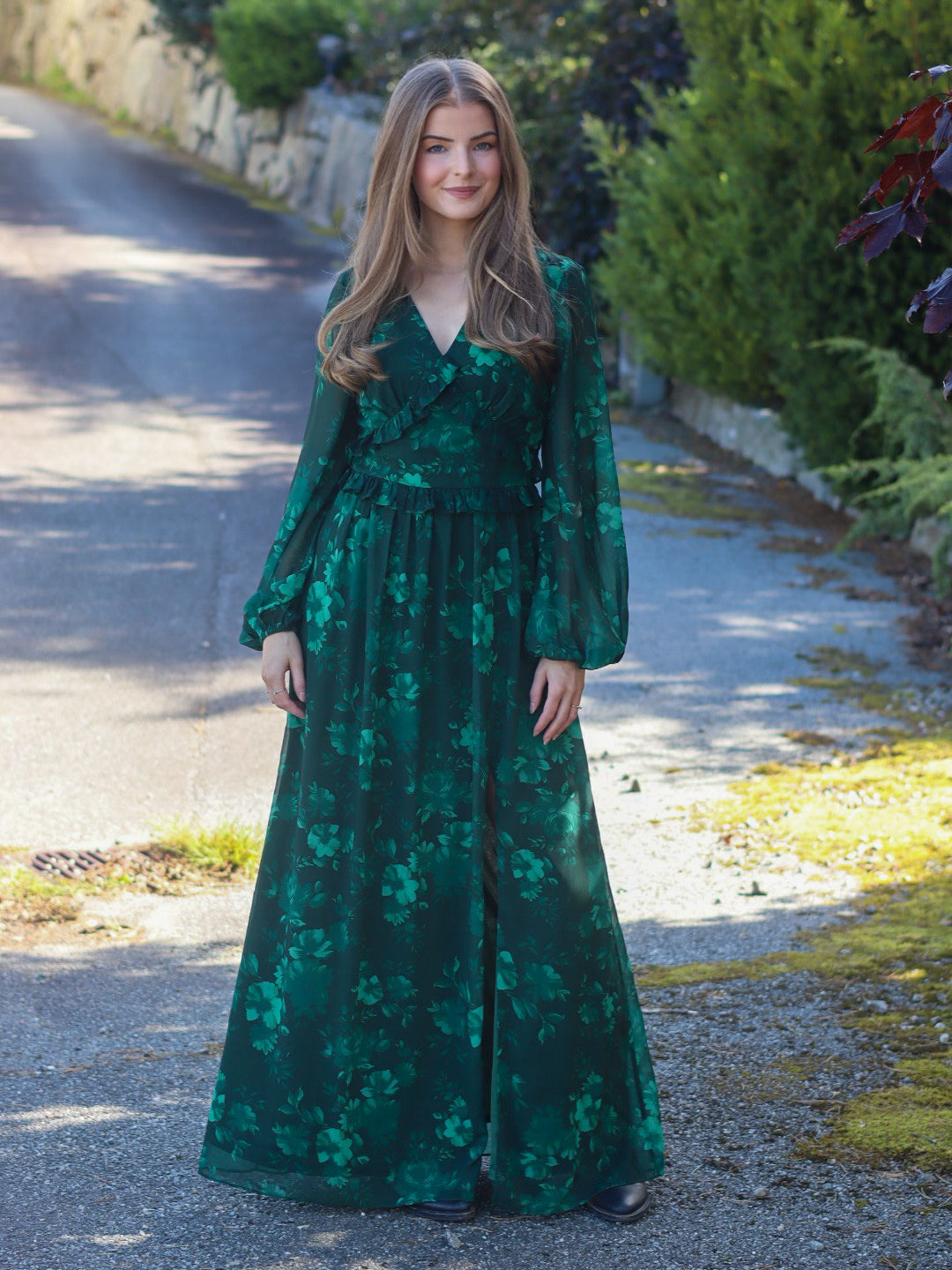 MAXIKJOLE CLARISSA FLOWER DK GREEN