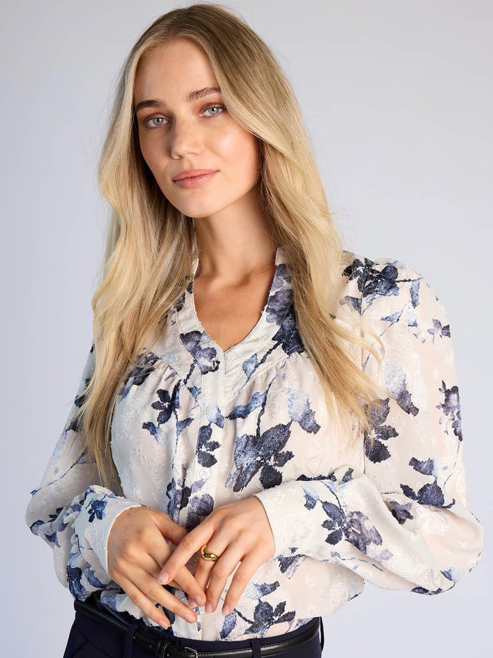 BLUSE OLIVIA FLOWER RETRO BLUE