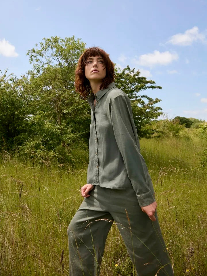 LIN SKJORTE PZLUCA LS DEEP LICHEN GREEN