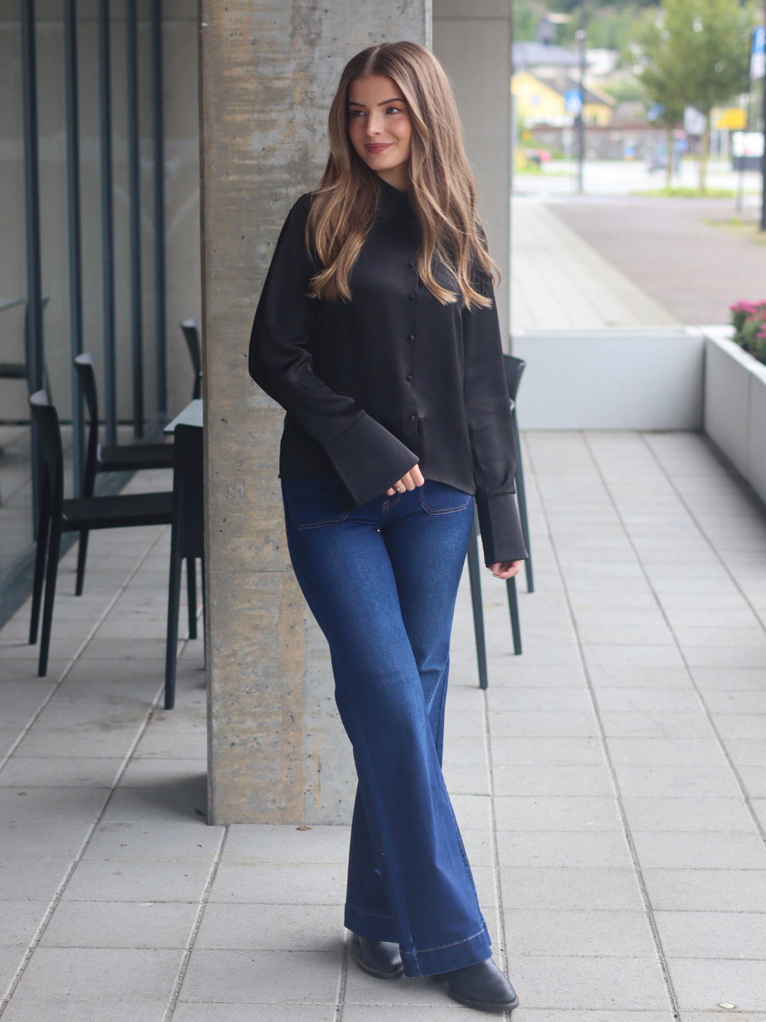 SKJORTE CAT SATIN BLACK
