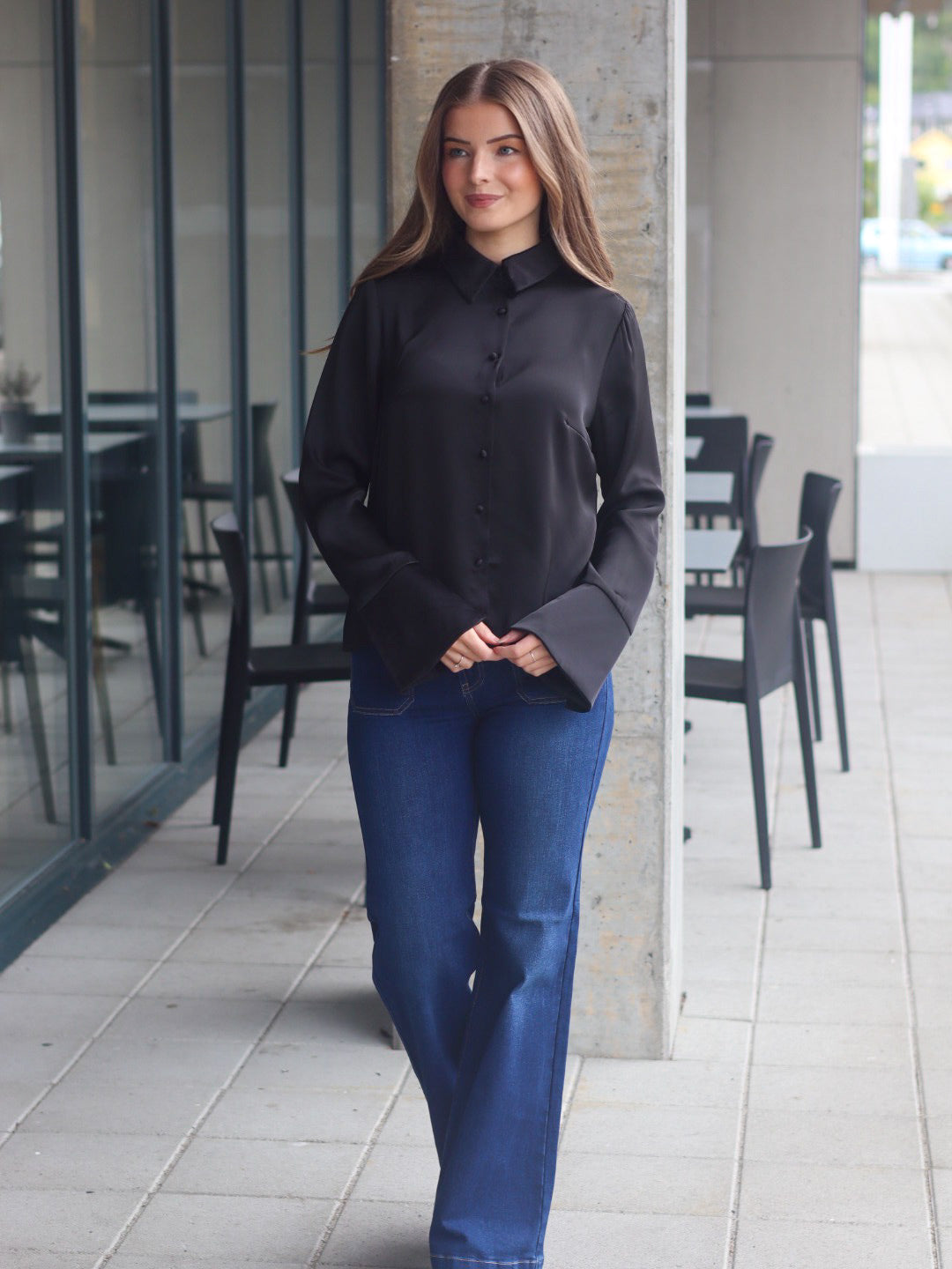 SKJORTE CAT SATIN BLACK