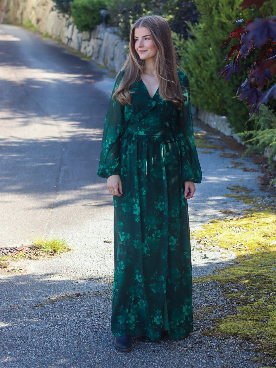 MAXIKJOLE CLARISSA FLOWER DK GREEN