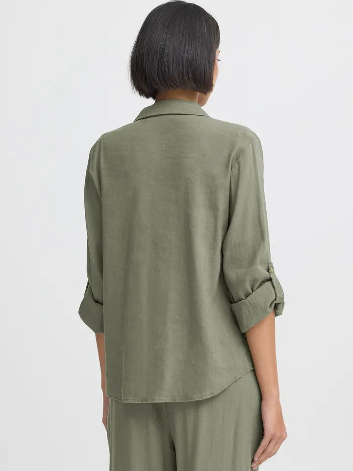 LIN SKJORTE PZLUCA LS DEEP LICHEN GREEN