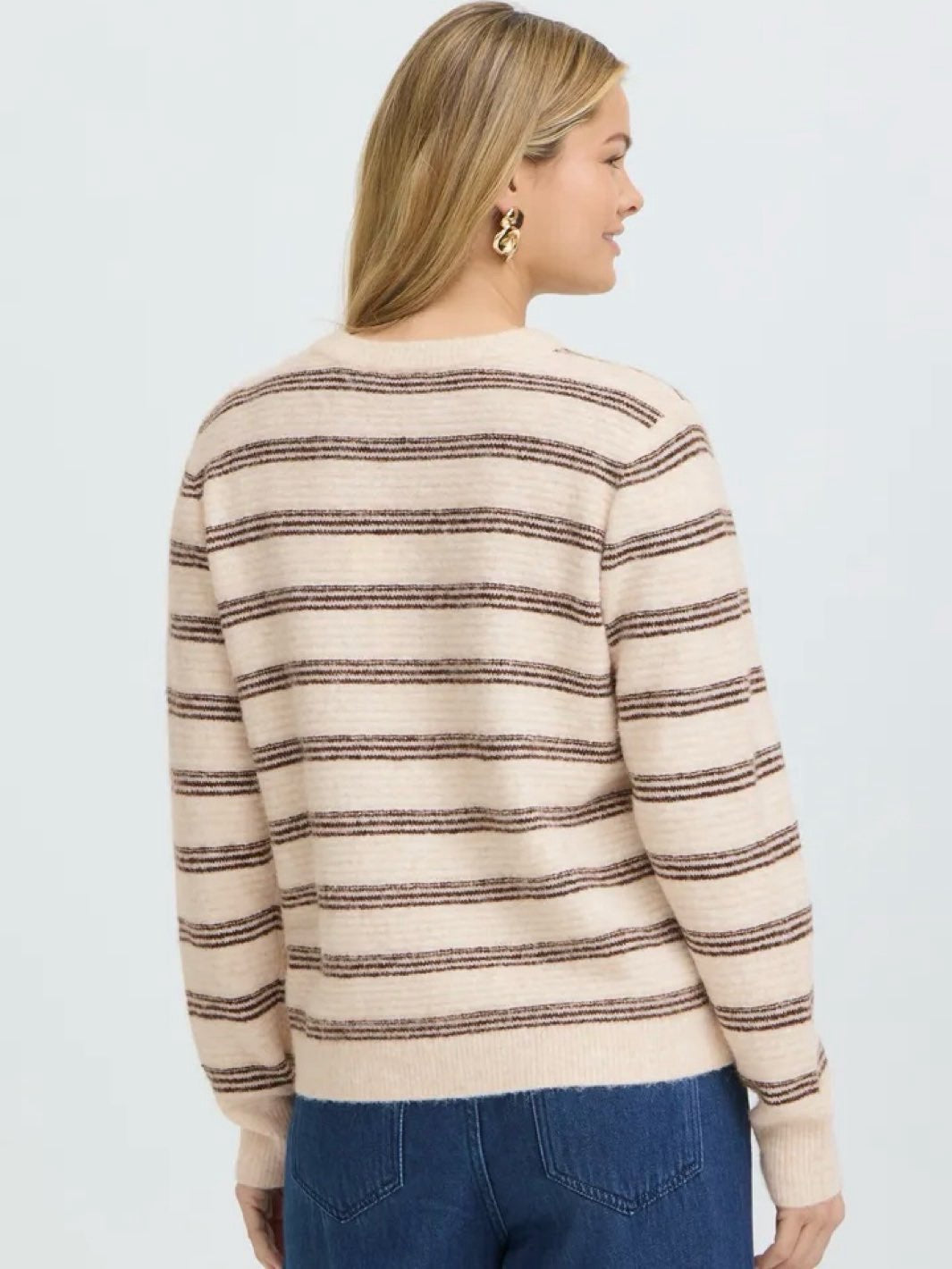 STRIKKEGENSER FRKENDRA OATMEAL STRIPE