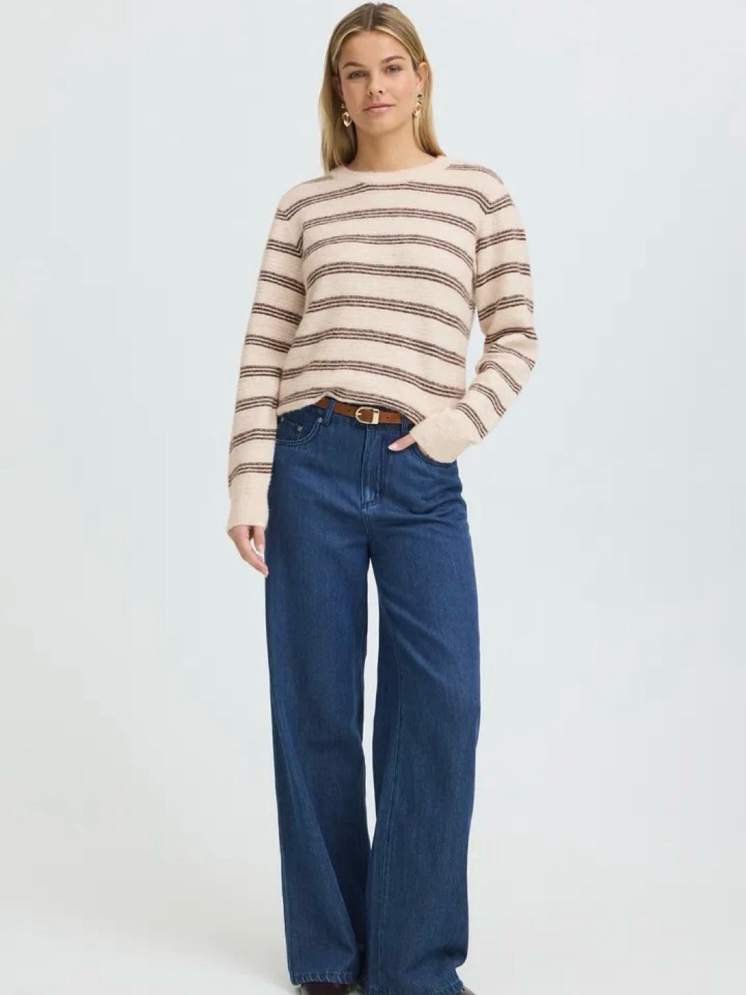 STRIKKEGENSER FRKENDRA OATMEAL STRIPE