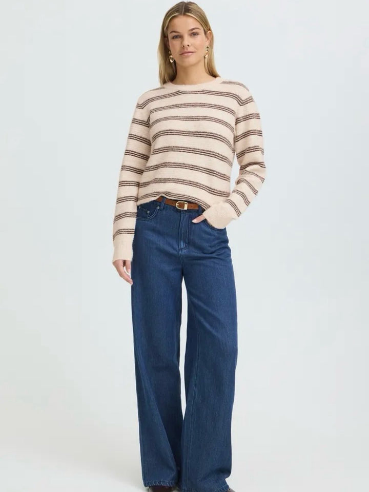 STRIKKEGENSER FRKENDRA OATMEAL STRIPE