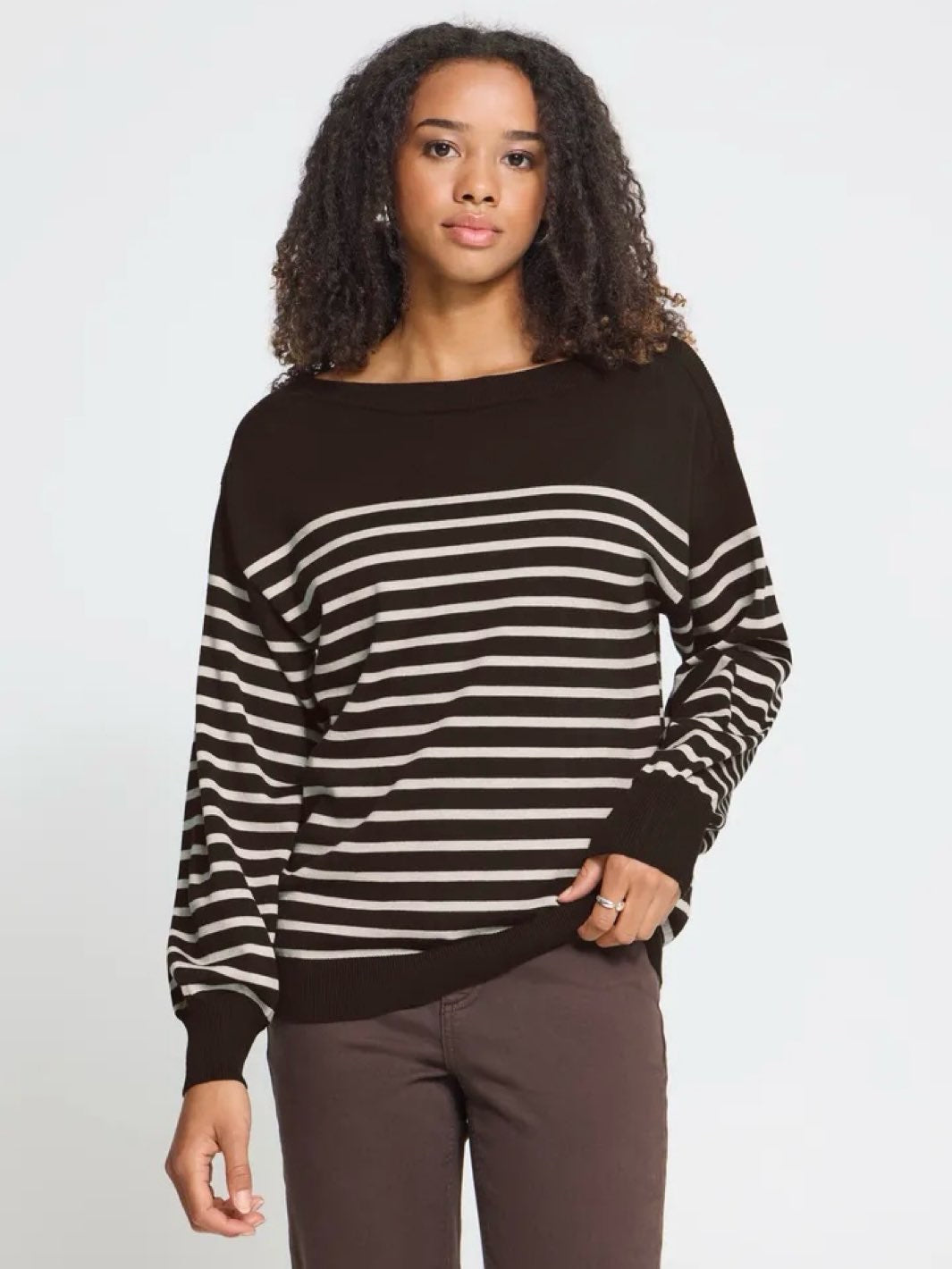 GENSER IHLULS BOAT NECK CHOCOLATE STRIPE
