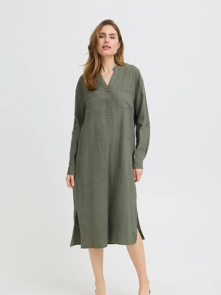 LIN KJOLE PZLUCA LONG DEEP LICHEN GREEN