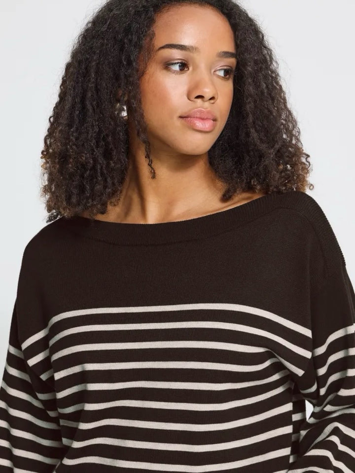 GENSER IHLULS BOAT NECK CHOCOLATE STRIPE