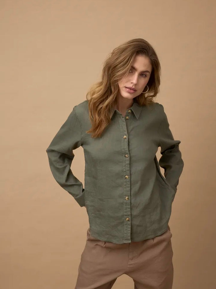 LIN SKJORTE PZLUCA LS DEEP LICHEN GREEN
