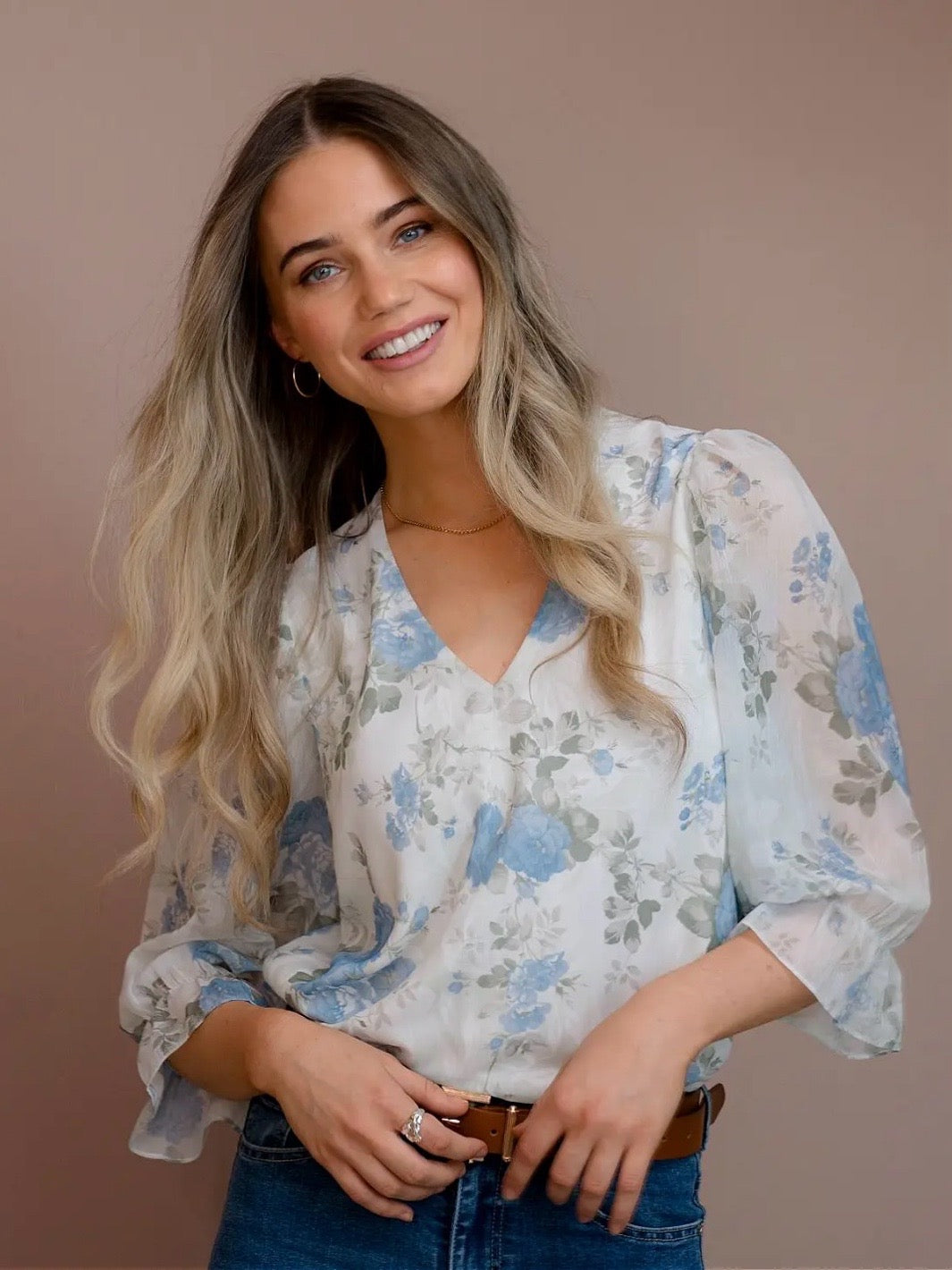 BLUSE NERIDA ROSES OCEAN MIST