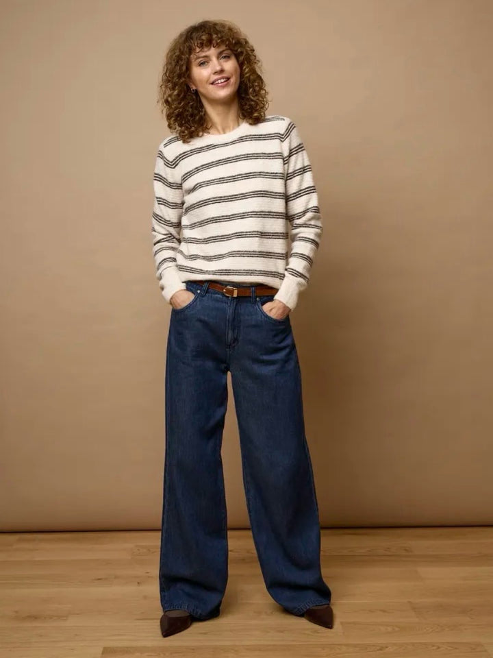 STRIKKEGENSER FRKENDRA OATMEAL STRIPE