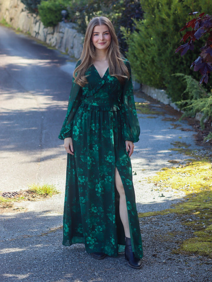 MAXIKJOLE CLARISSA FLOWER DK GREEN