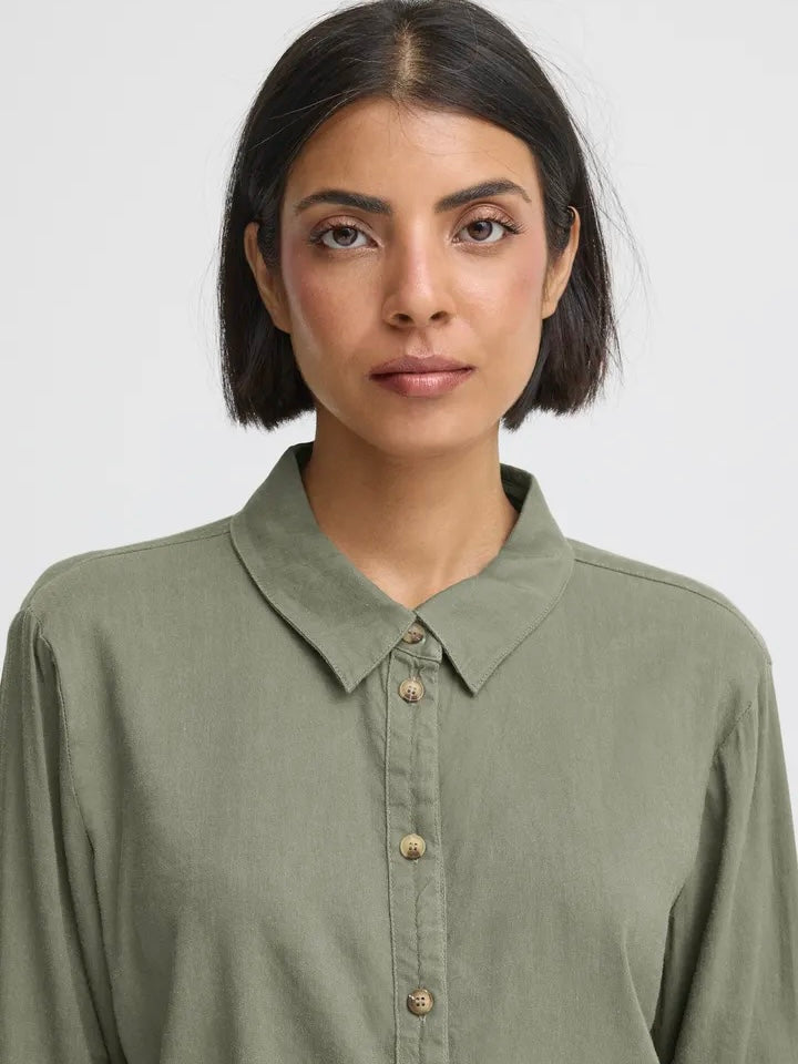 LIN SKJORTE PZLUCA LS DEEP LICHEN GREEN