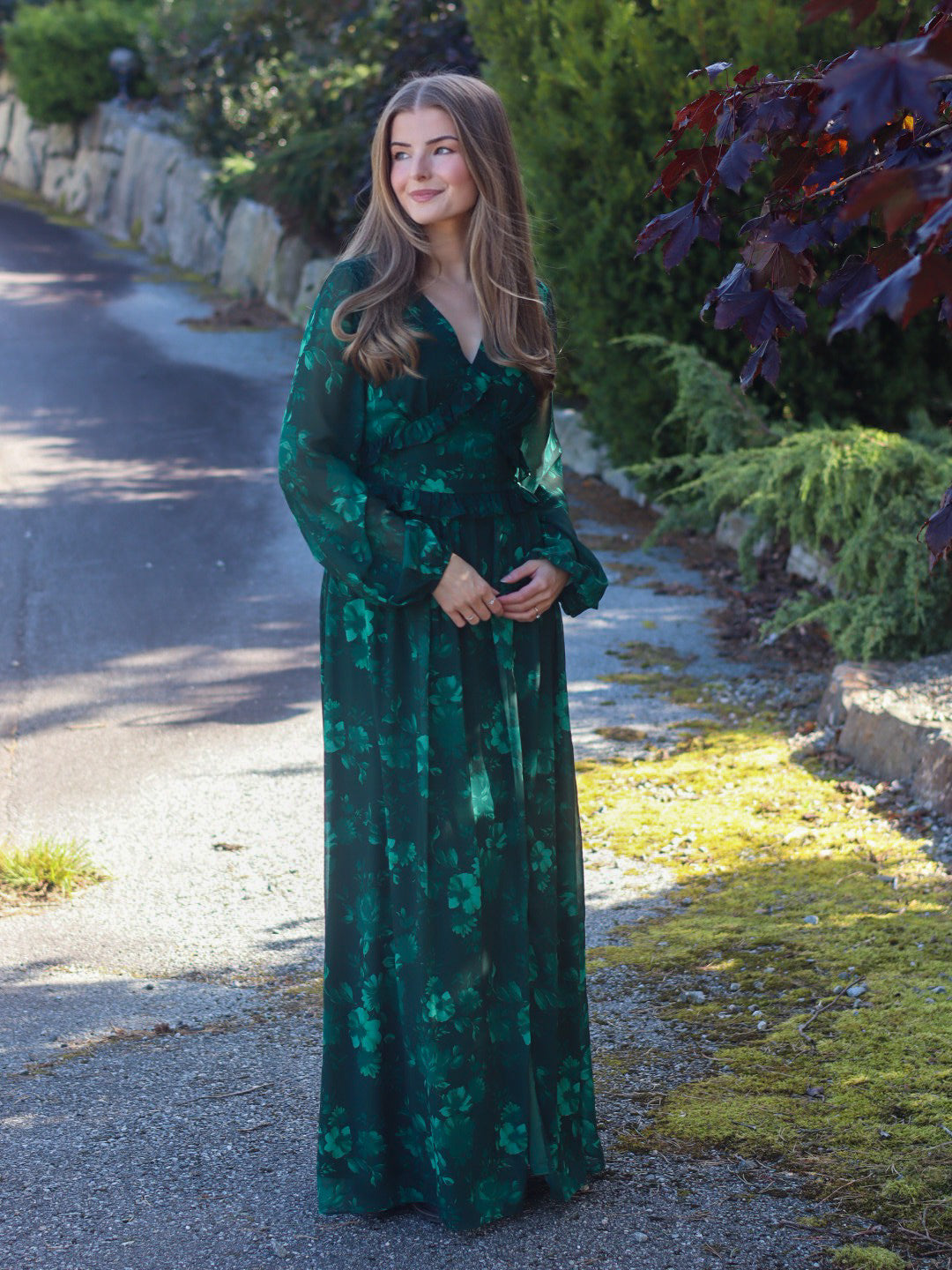 MAXIKJOLE CLARISSA FLOWER DK GREEN