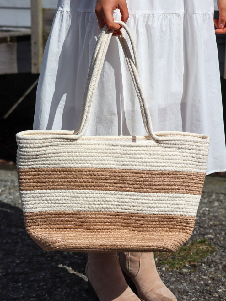VESKE STRIPET BEIGE