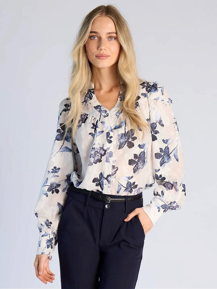 BLUSE OLIVIA FLOWER RETRO BLUE