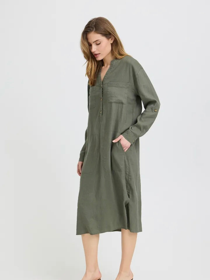 LIN KJOLE PZLUCA LONG DEEP LICHEN GREEN