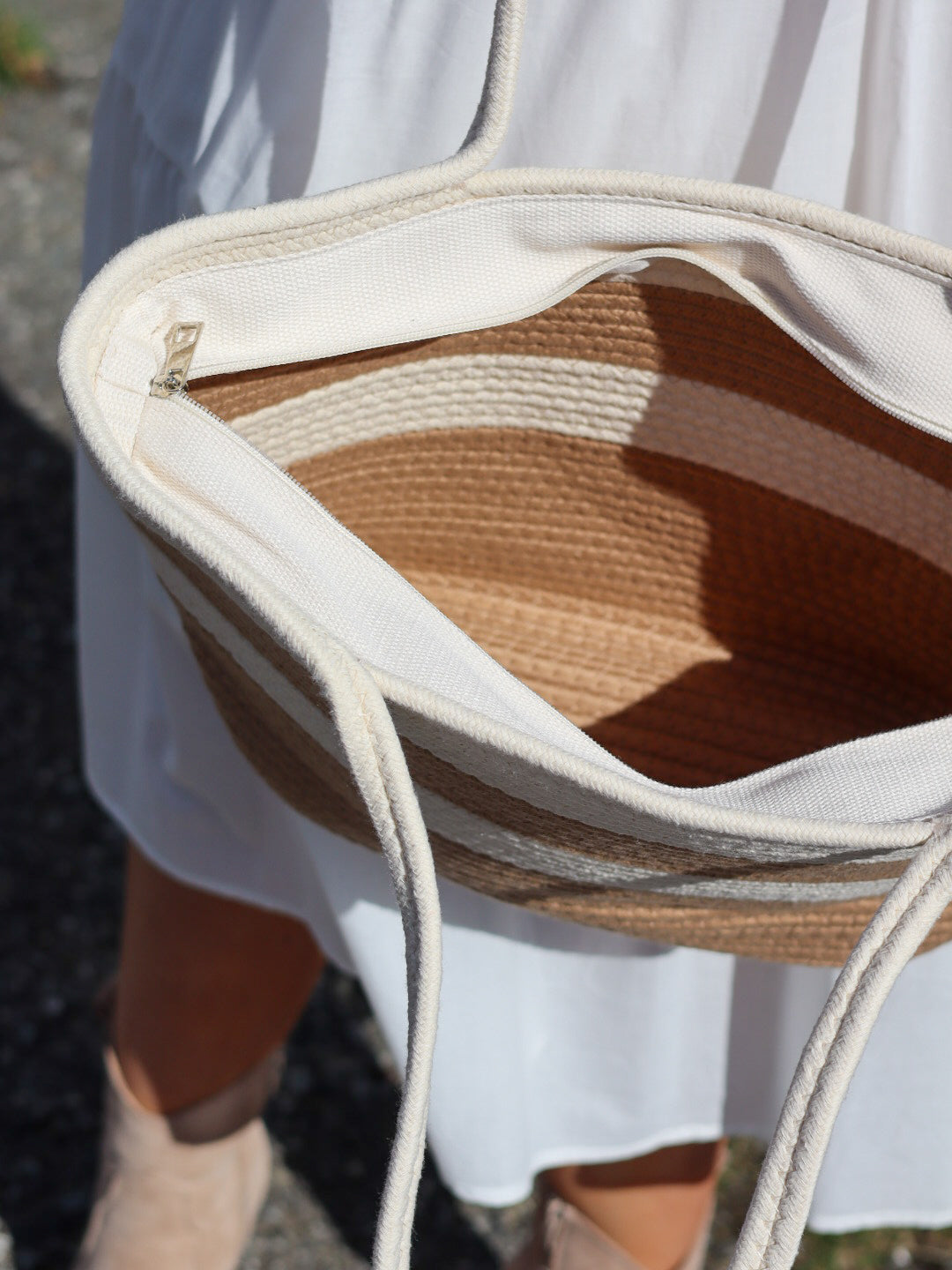 VESKE STRIPET BEIGE