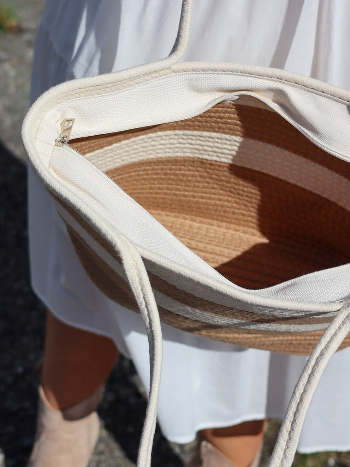 VESKE STRIPET BEIGE