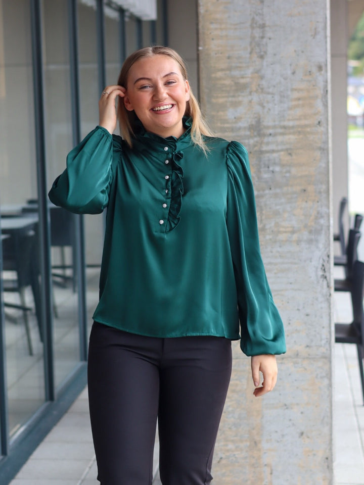 BLUSE VANDA SATIN DK GREEN