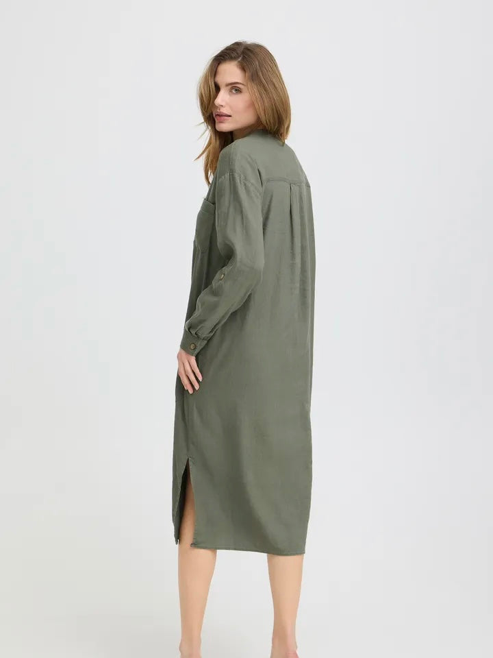 LIN KJOLE PZLUCA LONG DEEP LICHEN GREEN