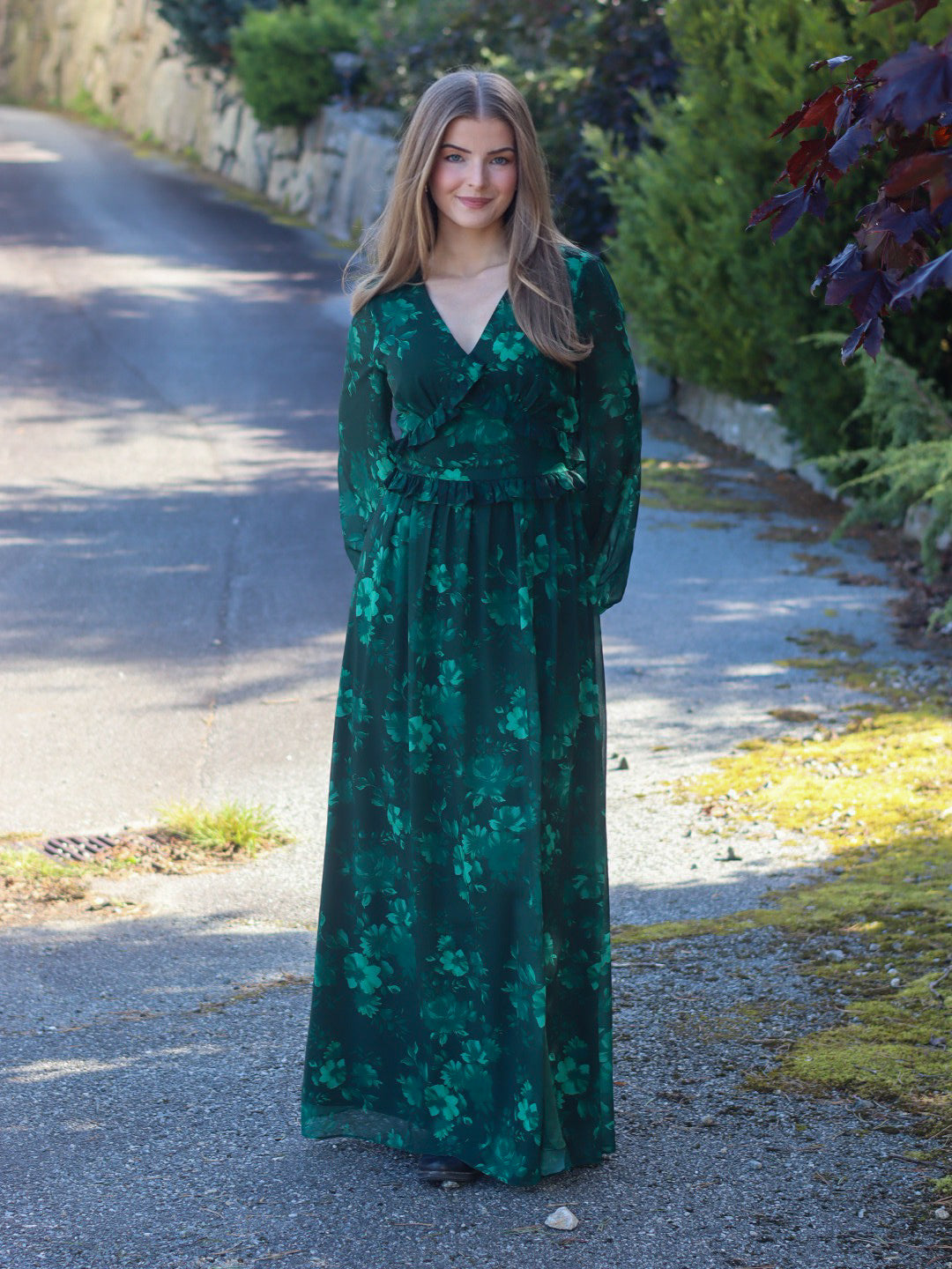MAXIKJOLE CLARISSA FLOWER DK GREEN