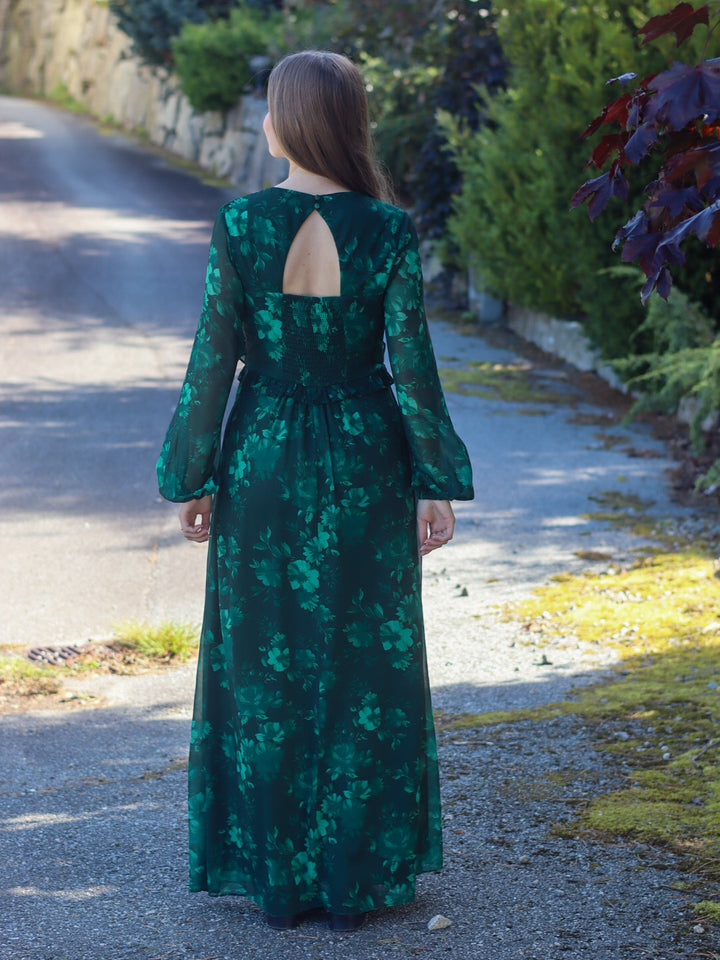MAXIKJOLE CLARISSA FLOWER DK GREEN
