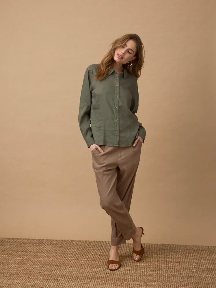 LIN SKJORTE PZLUCA LS DEEP LICHEN GREEN