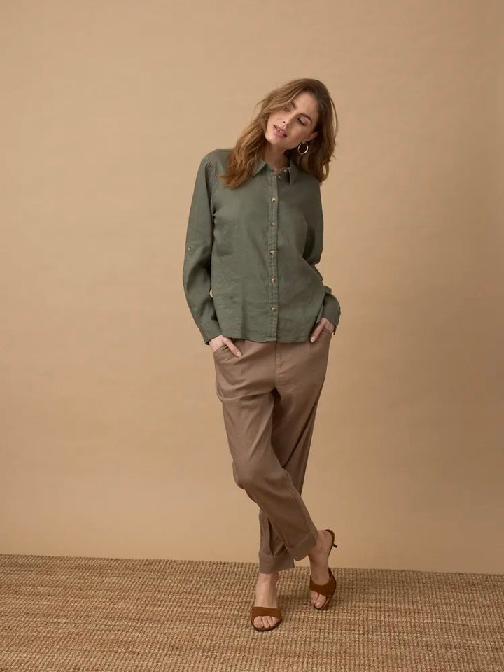 LIN SKJORTE PZLUCA LS DEEP LICHEN GREEN