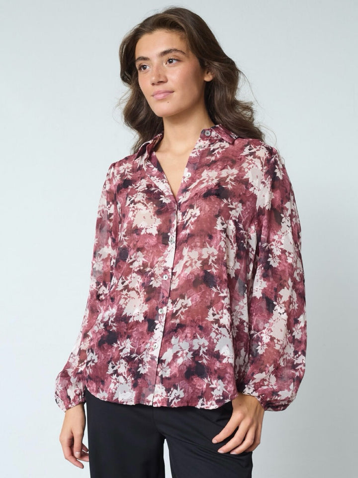 SKJORTE EBBEY BORDEAUX FLOWER