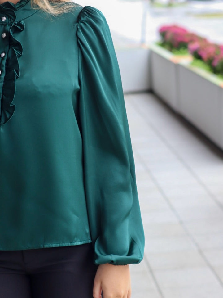BLUSE VANDA SATIN DK GREEN